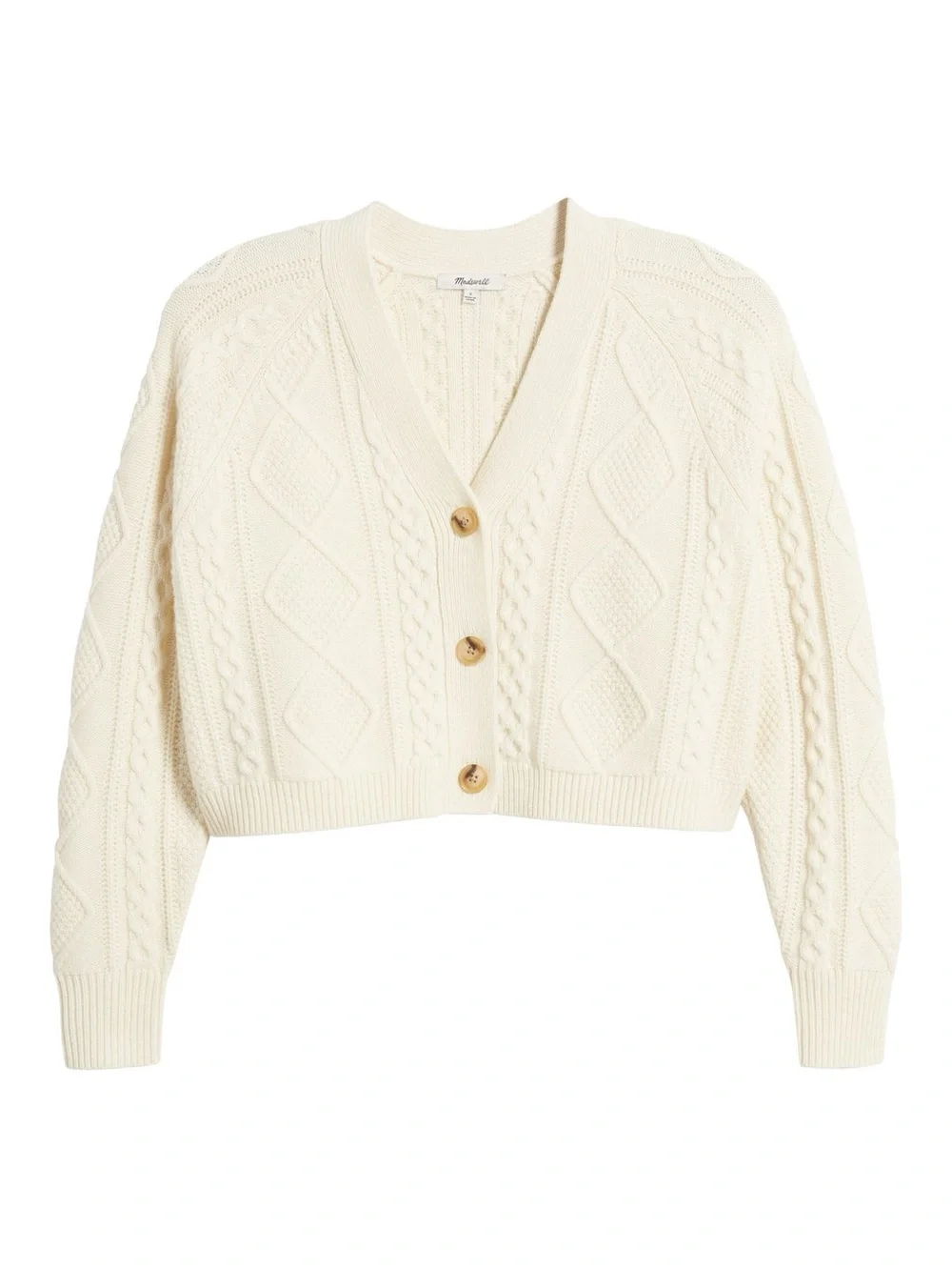 Madewell Cable Knit V-Neck Crop Cottagecore Cardigan Sweater in Cream Size Small